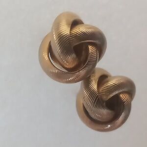 Vintage knot earrings textured gold tone 3 band knot